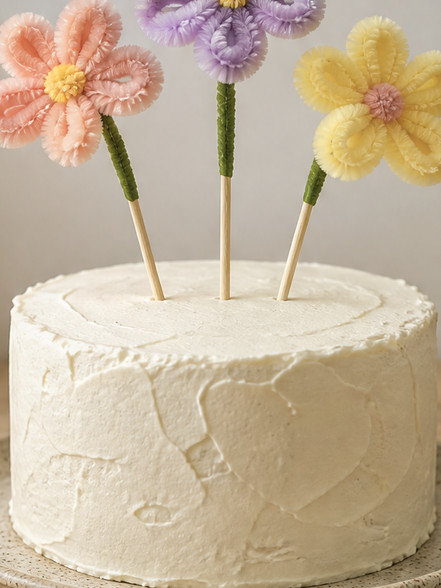 topper de torta con flores de limpiapipas